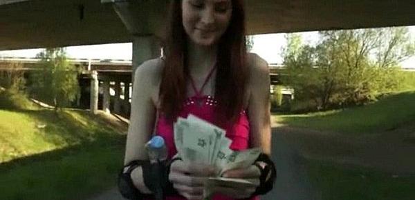  Katie in rollerskates slammed with pervert stranger for some money